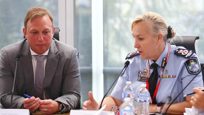 Queensland Premier Steven Miles with Police Commissioner Katarina Carroll. Picture: NCA NewsWire / Tertius Pickard