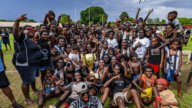 History was made as the Muluwurri Magpies beat the Tapalinga Superstars in the inaugural 2023 Tiwi Islands Football League women's grand final. Picture: Patch Clapp / AFLNT Media