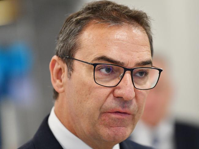 South Australian Premier Steven Marshall speaks to the media at the Royal Adelaide Hospital in Adelaide, Wednesday, March 25, 2020. The State Government is looking at using hotelsl for temporary accommodation for frontline staff during the health crisis. (AAP Image/David Mariuz) NO ARCHIVING