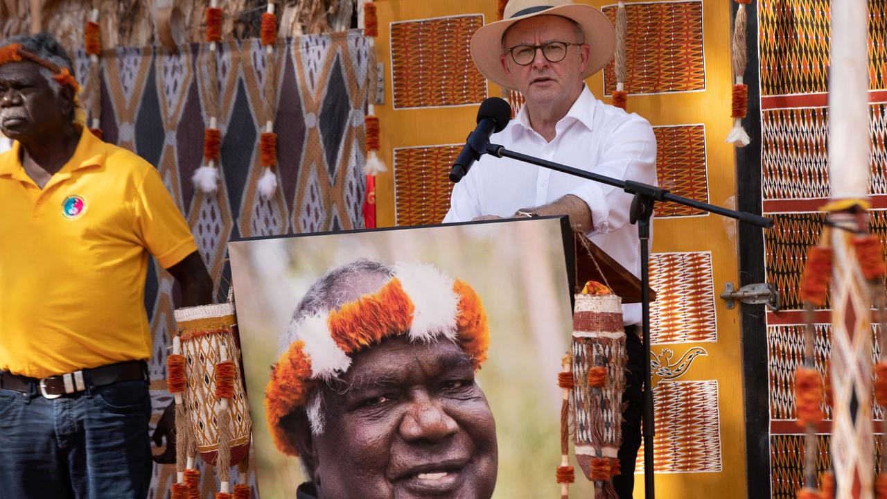 Prime Minister Anthony Albanese said Yunupingu ‘left such great footsteps for us to follow’ at Thursday’s memorial. Picture: Peter Eve / Yothu Yindi Foundation.