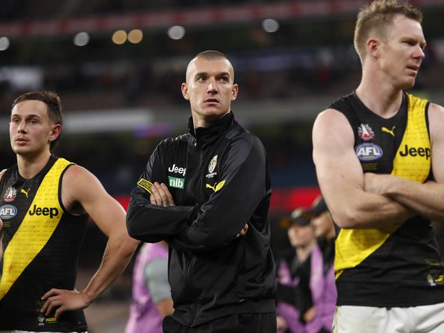 Dustin Martin missed the Western Bulldogs clash under the AFL’s new concussion protocols. Picture: Dylan Burns/AFL Photos via Getty Images