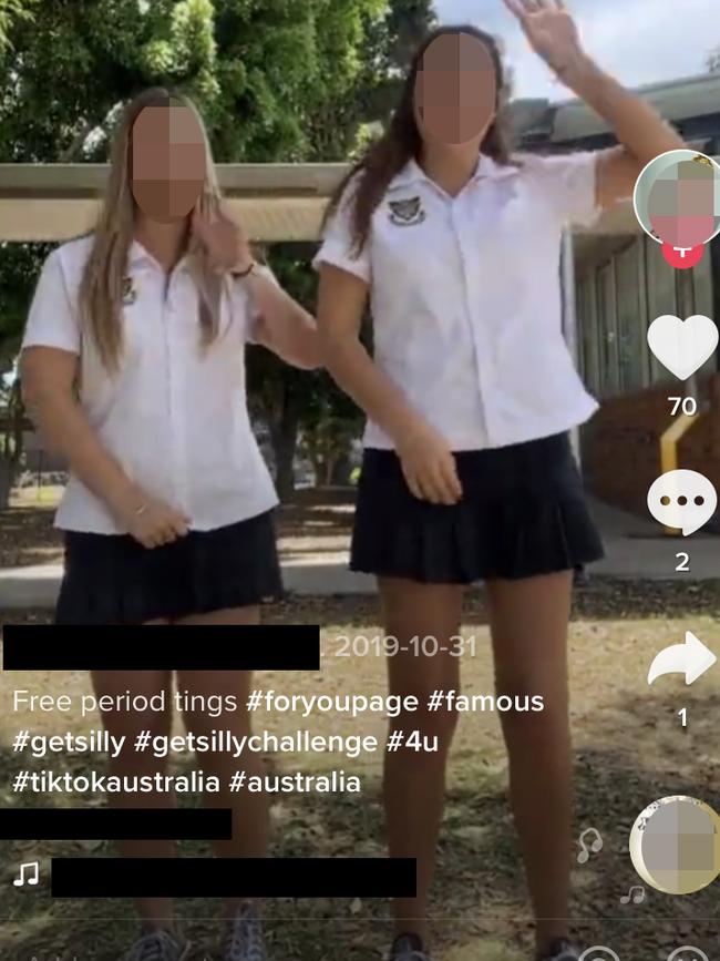 TikTok screengrabs of Australian school aged students recording and uploading during school hours and on school grounds using the hashtag #freeperiod. Picture: Various TikTok Accounts