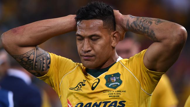 Wallabies player Israel Folau has been sacked by Rugby Australia and pre-emptively excluded by the NRL. Picture: Dave Hunt