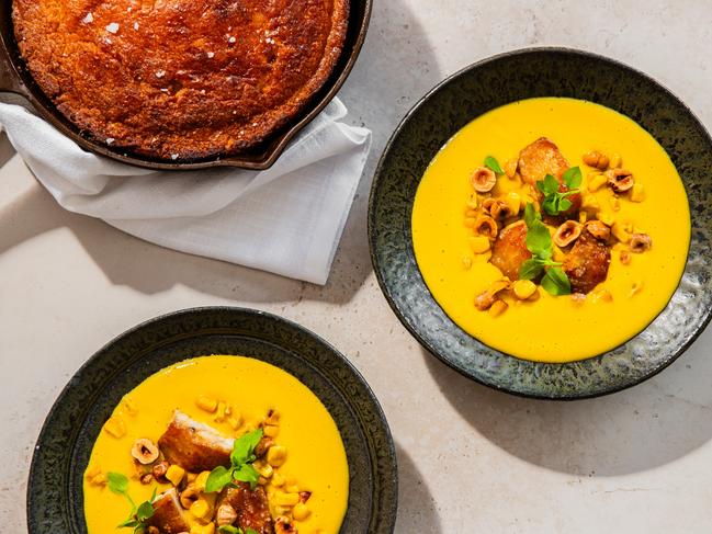 EMBARGO FOR TWAM, 24 MAY 2025. FEE MAY APPLY. TWAM Food. Chicken and corn soup, corn bread, recipe by Lennox Hastie. Photo: Nikki To / TWAM