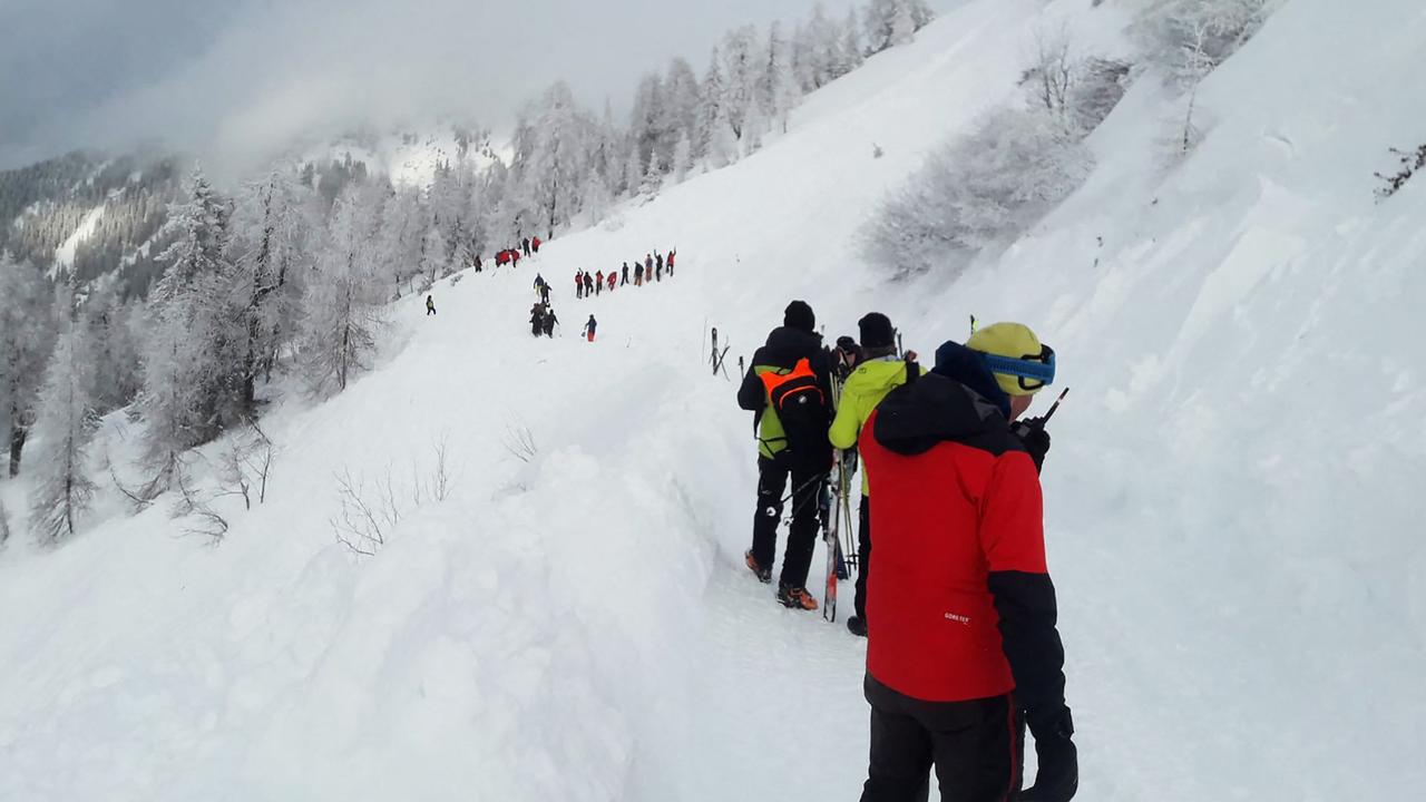 Rescuers during the search mission near Pill, western Austria. Picture: Zoom.tirol/APA/AFP