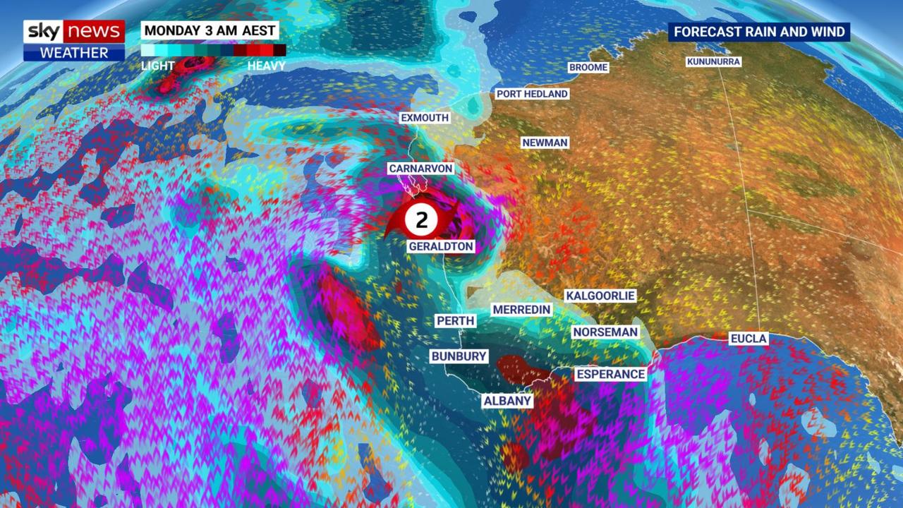 Weather forecasts showing the trajectory of TC Seroja.