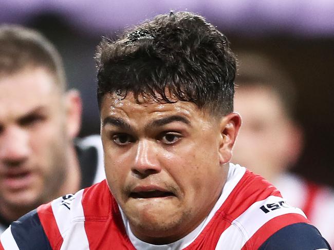 SYDNEY, AUSTRALIA - MAY 04: Latrell Mitchell of the Roosters makes a break during the round eight NRL match between the Sydney Roosters and the Wests Tigers at Sydney Cricket Ground on May 04, 2019 in Sydney, Australia. (Photo by Matt King/Getty Images)