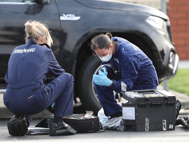 Police at the scene of Nabil Maghnie’s shooting in Epping. Picture: David Crosling