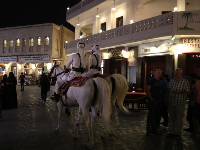 Mounted police patrol the popular Souq Waqif market, in the Qatari capital, Doha, following the cut in diplomatic ties. Picture: AFP