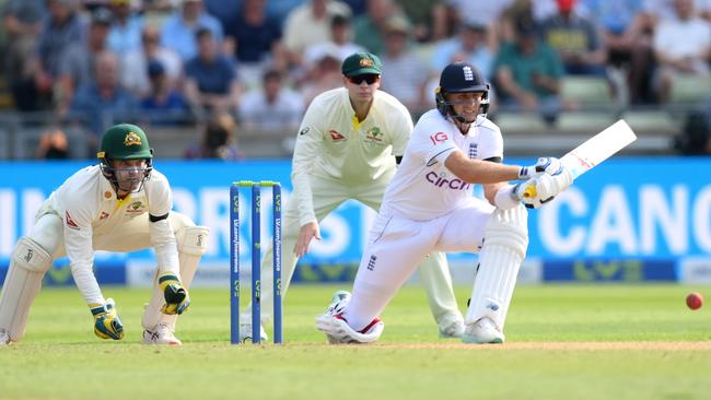 Joe Root waa flying when Ben Stokes declared on day one. Picture: Shaun Botterill/Getty Images