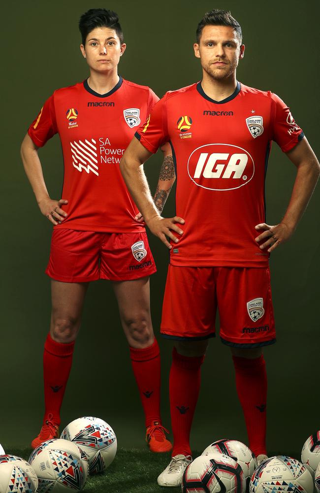 Adelaide United recruits Mirko Boland and Michelle Heyman. Picture Sarah Reed