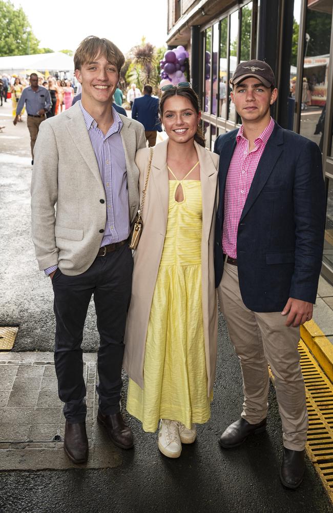 At Weetwood raceday are (from left) Jonathan Moffitt, Matilda Burton and James Elms at Clifford Park, Saturday, September 28, 2024. Picture: Kevin Farmer