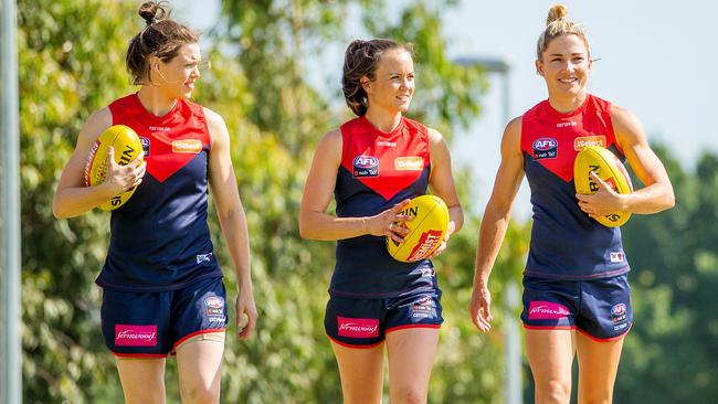 Melbourne leaders Elise O’Dea, Daisy Pearce and Mel Hickey. Picture: Mark Stewart