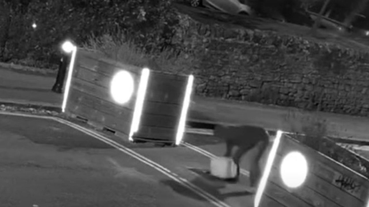 CCTV footage of a man destroying traffic calming measures in Oxford. Picture: ITV News