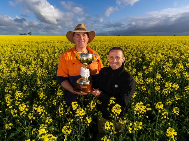 The 2024 Lexus Melbourne Cup on tour with Damien Oliver in Wyalkatchem, WA, visiting canola farmer, Owen Garner. Picture: Jay Town