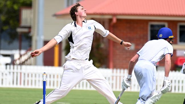 Brisbane Grammar School bowler Isaac Lutz in 2024 - he bowled well for Valley on Sunday. Picture, John Gass