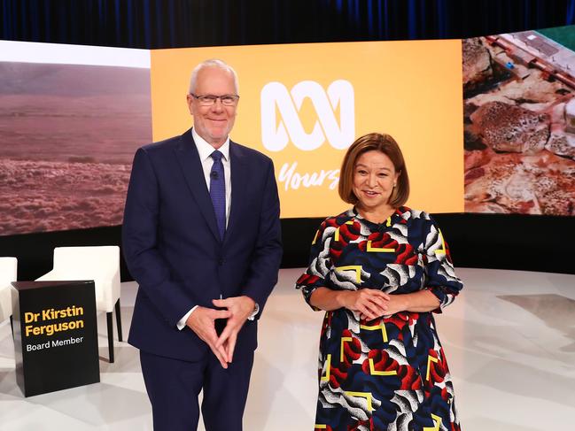 9/2/18: ABC Annual Public meeting at Ultimo, Sydney. Chairman Justin Milne, Managing director Michelle Guthrie, Peter Lewis and Dr Kirstin Ferguson. John Feder/The Australian.