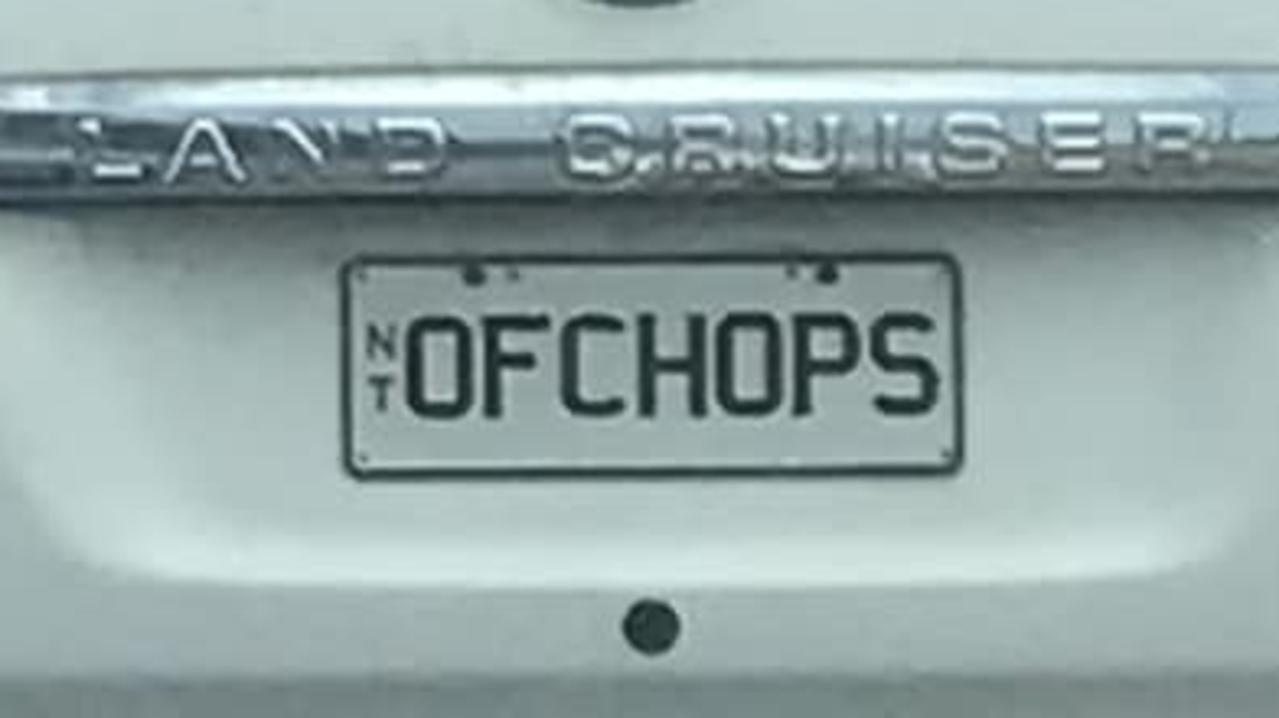 NT funny number plate, OFCHOPS. Picture: Facebook / Michelle Larfield