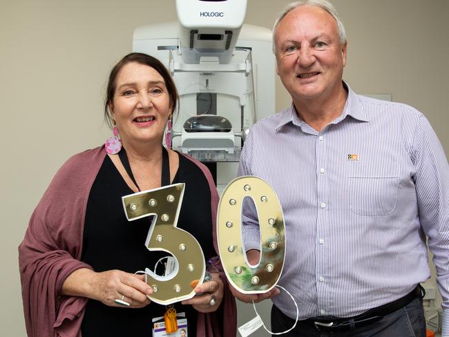 BreastScreenNT's Anne Davies and Health Minister Steve Edgington attended a celebration event at the Casuarina Health Services Centre to mark 30th anniversary. Picture: Pema Tamang Pakhrin