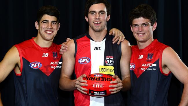 The top 3 Christian Petracca, Paddy McCartin and Angus Brayshaw at the 2014 AFL draft on the Gold Coast Picture: Stephen Harman