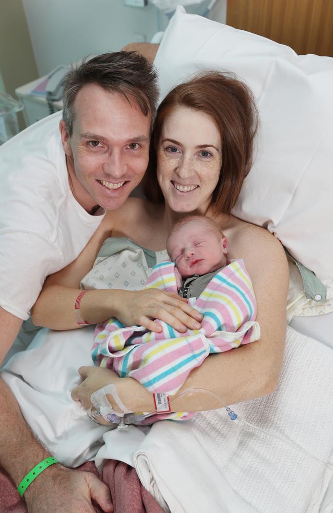 Krystle Henry and partner Matt with flood baby Angus.