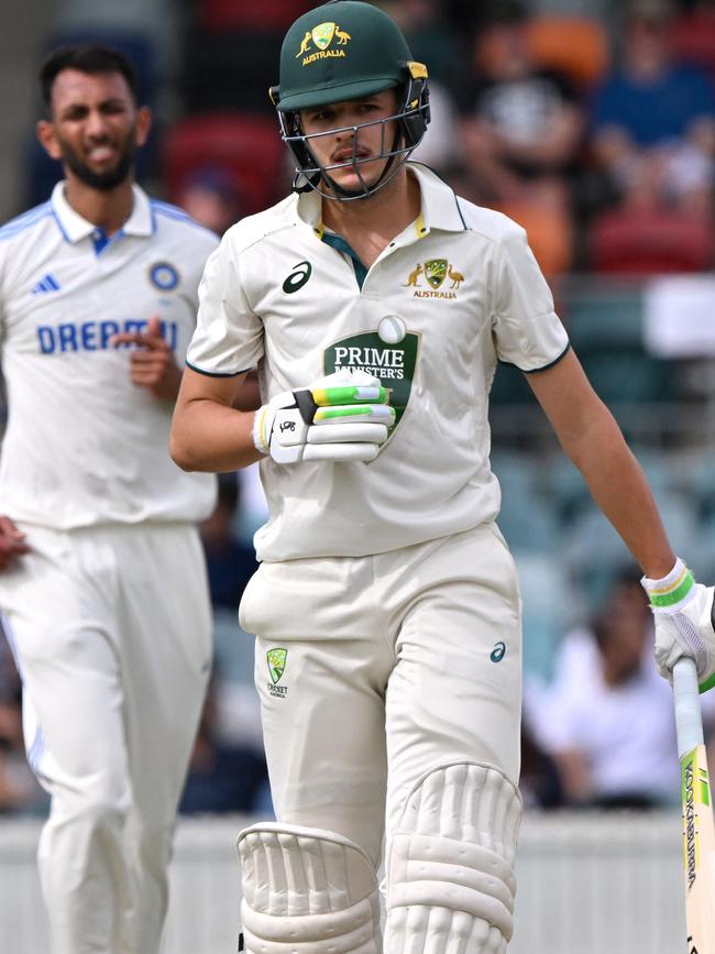 Konstas batting for the Prime Minister’s XI against India.