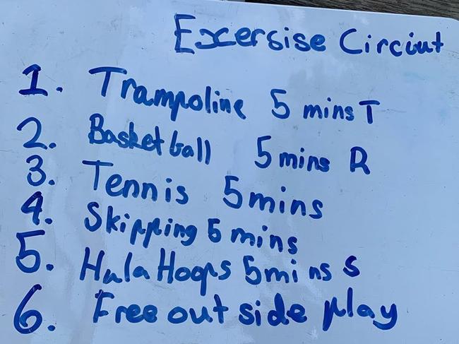 Hughesy’s daughter has written out a helpful timetable for exercise.