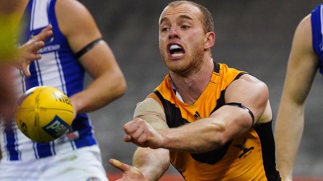 Medico Dr Peter Larkins believes Brownlow medallist Tom Mitchell will continue to improve from his horror broken leg injury two years ago. Picture: AAP