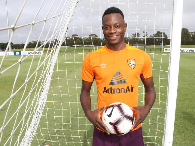 New Brisbane Roar signings Charles Lokoli-Ngoy at training.February 6th, 2019. (AAP Image/Richard Waugh).