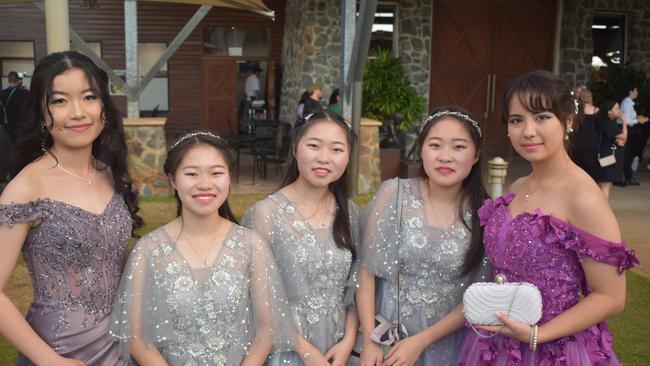 Suzanne Lim, Julia Zhu, Jessica Zhu, Joanna Zhu and Alisa Black at Runcorn State High School 2023 formal. Photos: Georgie Walker.