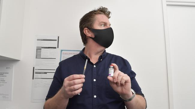 Advantage Pharmacy owner Aaron Coffey’s team has been administering the AstraZeneca jab at Maclean and Iluka for the past month. Picture: Adam Hourigan