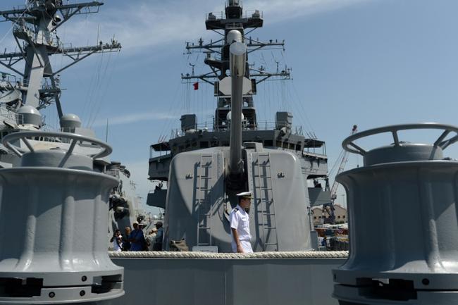 Japan's Sazanami destroyer, pictured here in 2017, sailed through the Taiwan Strait according to local media