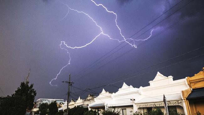 Lightning above Coburg as a storm sweeps through the city. Picture: Jason Edwards