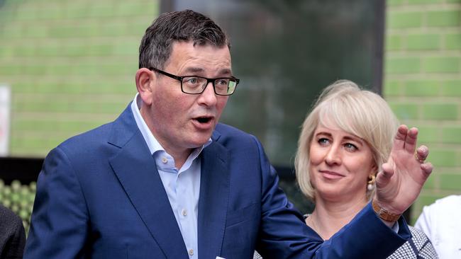 Victorian Premier Daniel Andrews and his wife, Catherine, campaign at Joan Kirner Hospital in St Albans. Picture: NCA NewsWire / David Geraghty