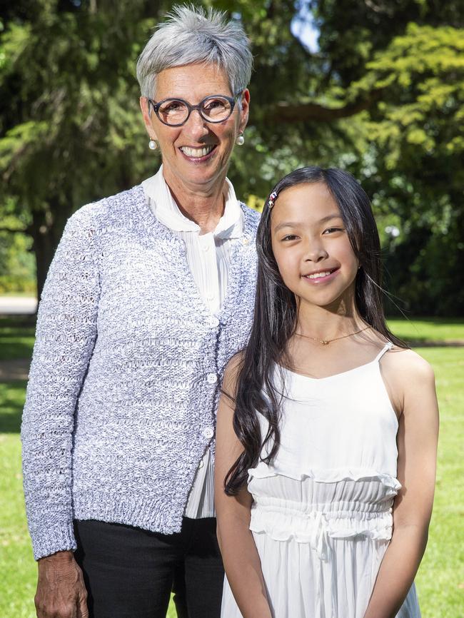 Governor of Victoria, Linda Dessau, with former RCH patient Akeira. Picture: Sarah Matray