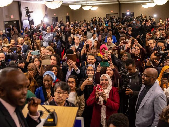 Supporters wait eagerly for the arrival of Ilhan Omar, newly elected to the US House of Representatives in Minneapolis, Minnesota. Picture: Kerem Yucel/AFP