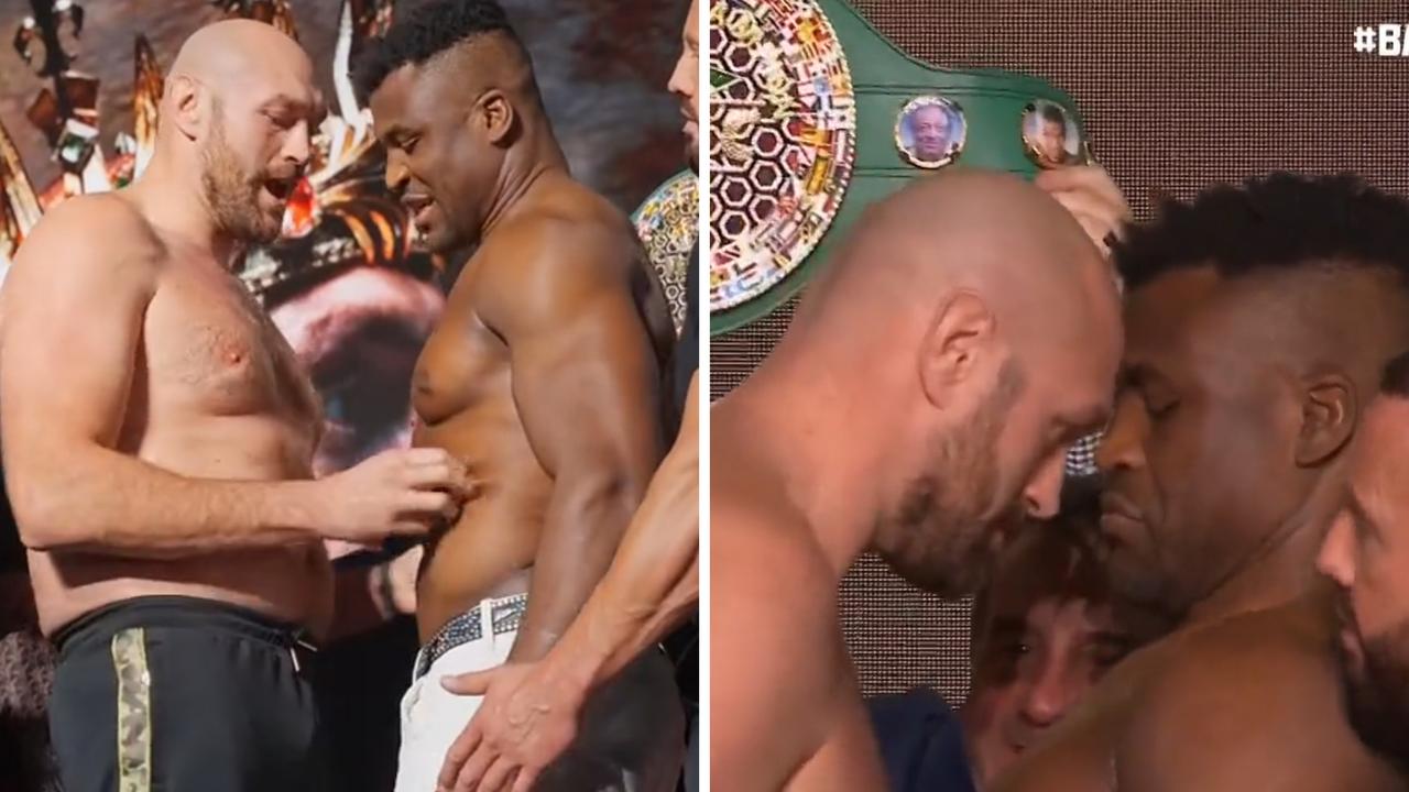 Tyson Fury and Francis Ngannou both made weight during their final face off on Saturday ahead of Sunday’s heavyweight clash.