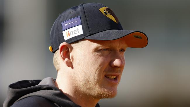 Hawthorn captain James Sicily is taking a pragmatic approach to managing his sore shoulder on the field as he pursues his first finals campaign since 2018. Picture: Darrian Traynor / Getty Images