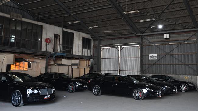 Some of the fleet of Maserati and Bentleys shipped in for the 2018 Asia-Pacific Economic Cooperation (APEC) forum in Port Moresby. Picture: Mick Tsikas/AAP