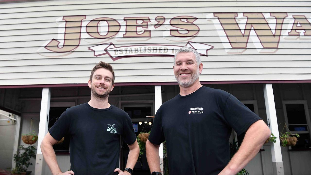 Hospitality projects manager James Penny and manager Shayne Daniel at Joe’s Waterhole, which is undergoing a massive revamp to become a Matso’s brewery. Picture: Patrick Woods.