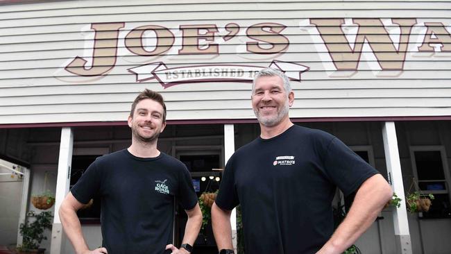 Hospitality projects manager James Penny and manager Shayne Daniel at Joe’s Waterhole, which is undergoing a massive revamp to become a Matso’s brewery. Picture: Patrick Woods.