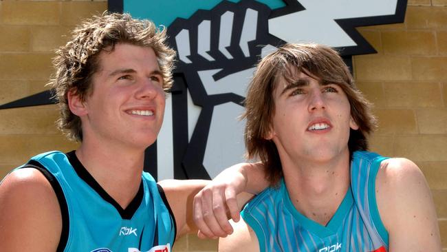 Paul Stewart and Justin Westhoff after the 2006 AFL Draft, where they were selected together.