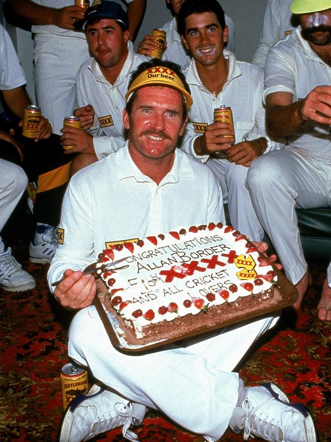 Border celebrates his world record for the number of test runs in 1993.