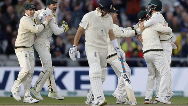 Matthew Wade took a stunning catch to dismiss Joe Denly of England late on day two.