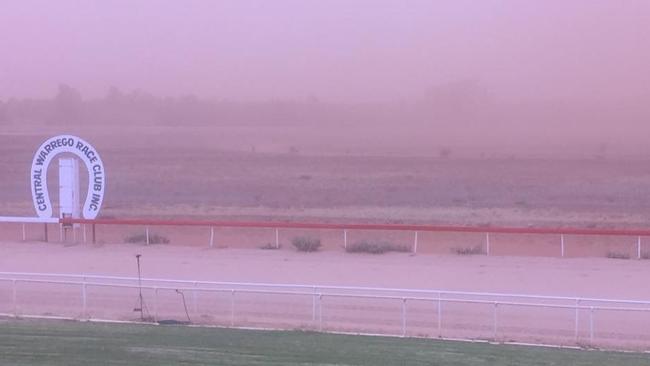 A Dust Storm pass through the Central Warrego Race Club at Charleville this morning. Picture: Instagram
