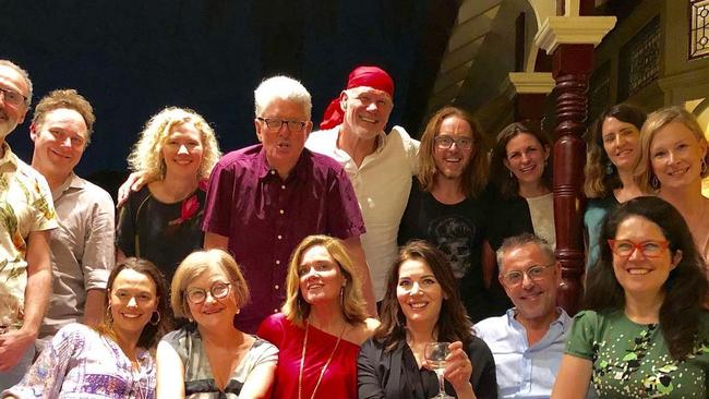 Prominent media personalities at a party hosted by Peter FitzSimons. Front row, from left: Mia Freedman, Kate McClymont, Julia Baird, Nigella Lawson, Norman Swan, Annabel Crabb Back row: David Marr (fourth from the left), Peter Fitzsimons (5th from the left), Tim Minchin (6th from the left), Leigh Sales (far right). Picture: Facebook