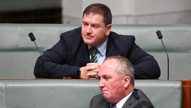 Nationals Member for Wide Bay Llew O'Brien (back) has welcomed the return of New England’s Barnaby Joyce to the party’s leadership following a spill Monday morning. (AAP Image/Mick Tsikas) NO ARCHIVING