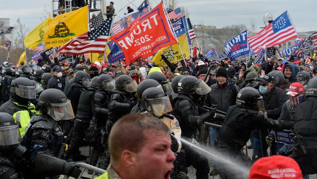 Trump supporters clash with police and security forces as they storm the US Capitol in Washington DC. Picture: Joseph Prezioso / AFP