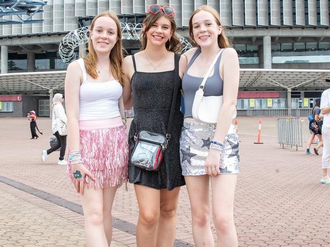 SYDNEY, AUSTRALIA - Daily Telegraph Photos February 26, 2024: Molly, Darcy and Amber at Taylor Swift's The Eras Tour concert held at Accor Stadium in Sydney. Picture: Christian Gilles