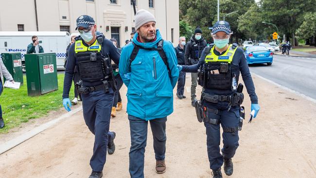 A protester who was fined after breaching coronavirus restrictions during Melbourne’s second lockdown. Picture: Jake Nowakowski